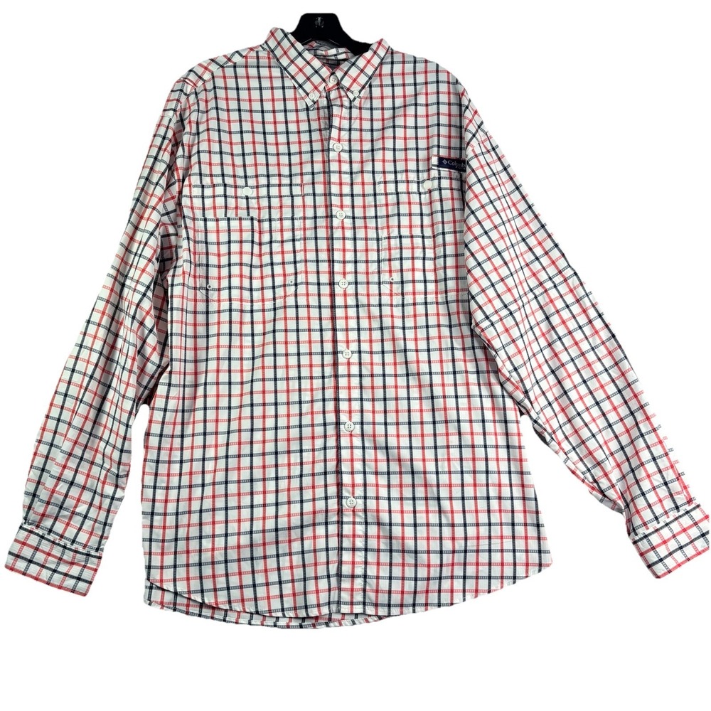 Columbia Super Tamiami PFG Shirt Men's Large Long Sleeve Patriotic Plaid